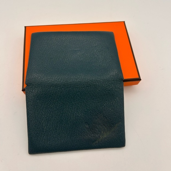 Hermes Chevre Mysore Calvi case Coin Verso rose azalee vert bosphore With Box - Picture 4 of 12